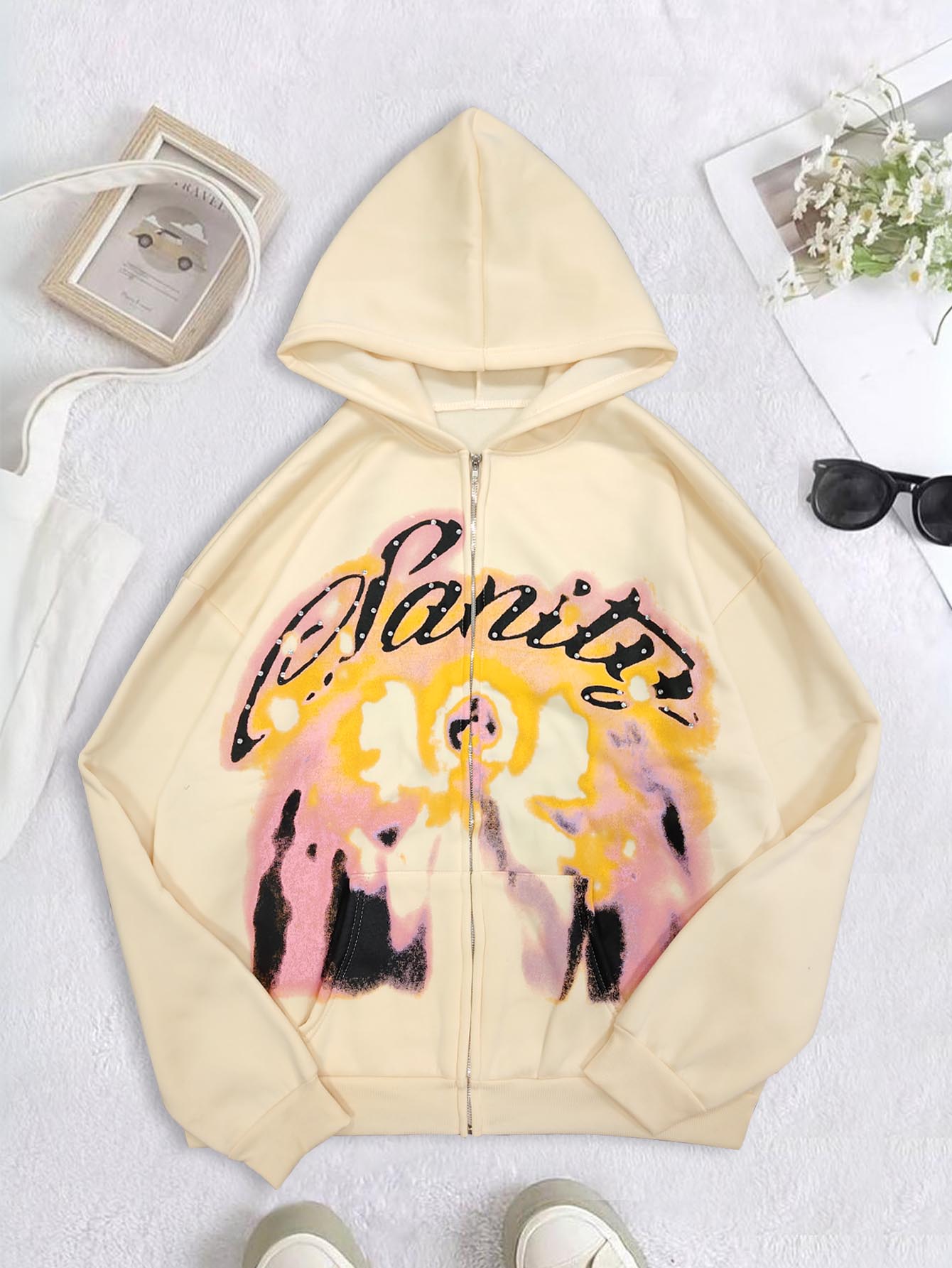 Vintage Zip Hoodie - アメリカンレトロ秋と冬のハイストリートデザインフード付きカーディガン男性と女性原宿美学フード付きスウェットシャツジャケット