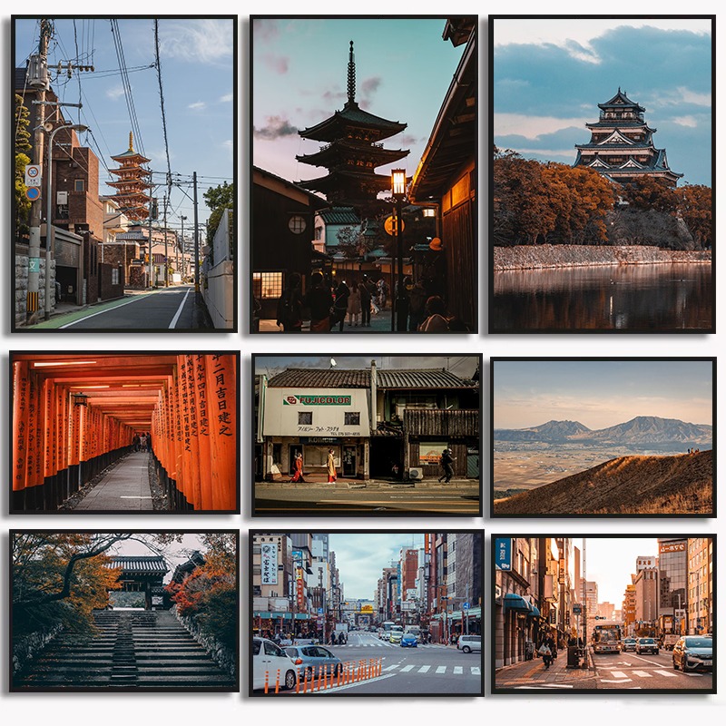 Vintage Collectible Posters - ヴィンテージ日本のランドマークコレクション キャンバスプリント 象徴的な日本の風景ポスター 福岡 長坂塔 京都