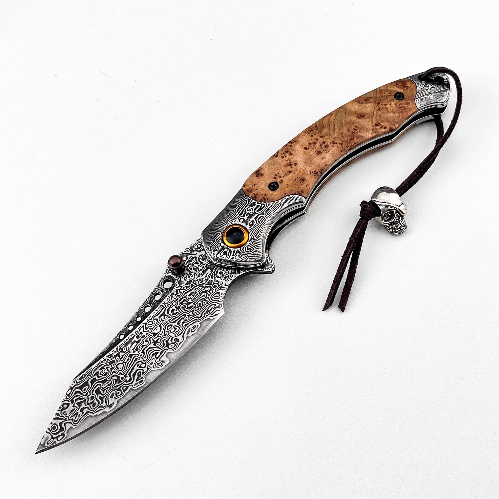Vintage Collectible Knives - 高硬度ダマスカス模様折りたたみナイフ、ヴィンテージ装飾コレクターズアイテムポケットナイフ、ギフトコレクション、キャンプ用ナイフ