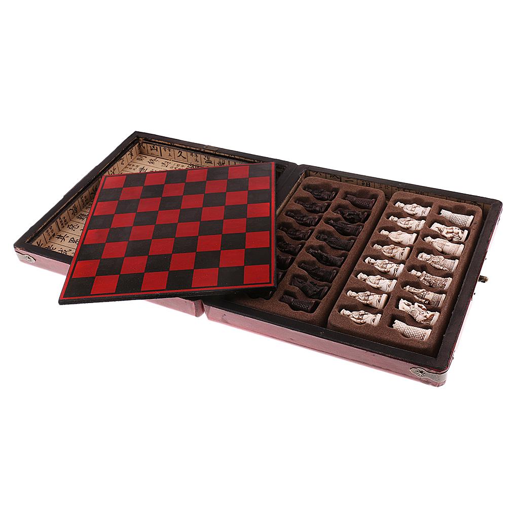 Vintage Collectible Board Games - 中国チェスセット木製ミニチュアボードヴィンテージスタイルチェスゲームコレクタブルピースボックス卓上プレイ用