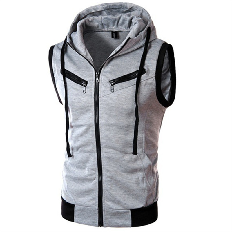 Vintage Zip Hoodie - メンズフード付きノースリーブベスト,カジュアルカーディガン,ヴィンテージ,ストリートウェア,新品
