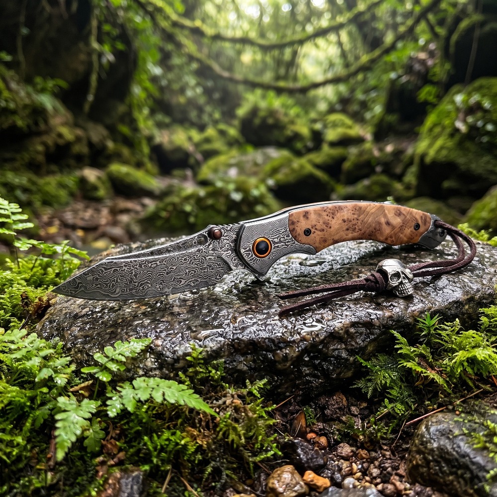 Vintage Collectible Knives - 高硬度ダマスカス模様折りたたみナイフ、ヴィンテージ装飾コレクターズアイテムポケットナイフ、ギフトコレクション、釣り用ナイフ