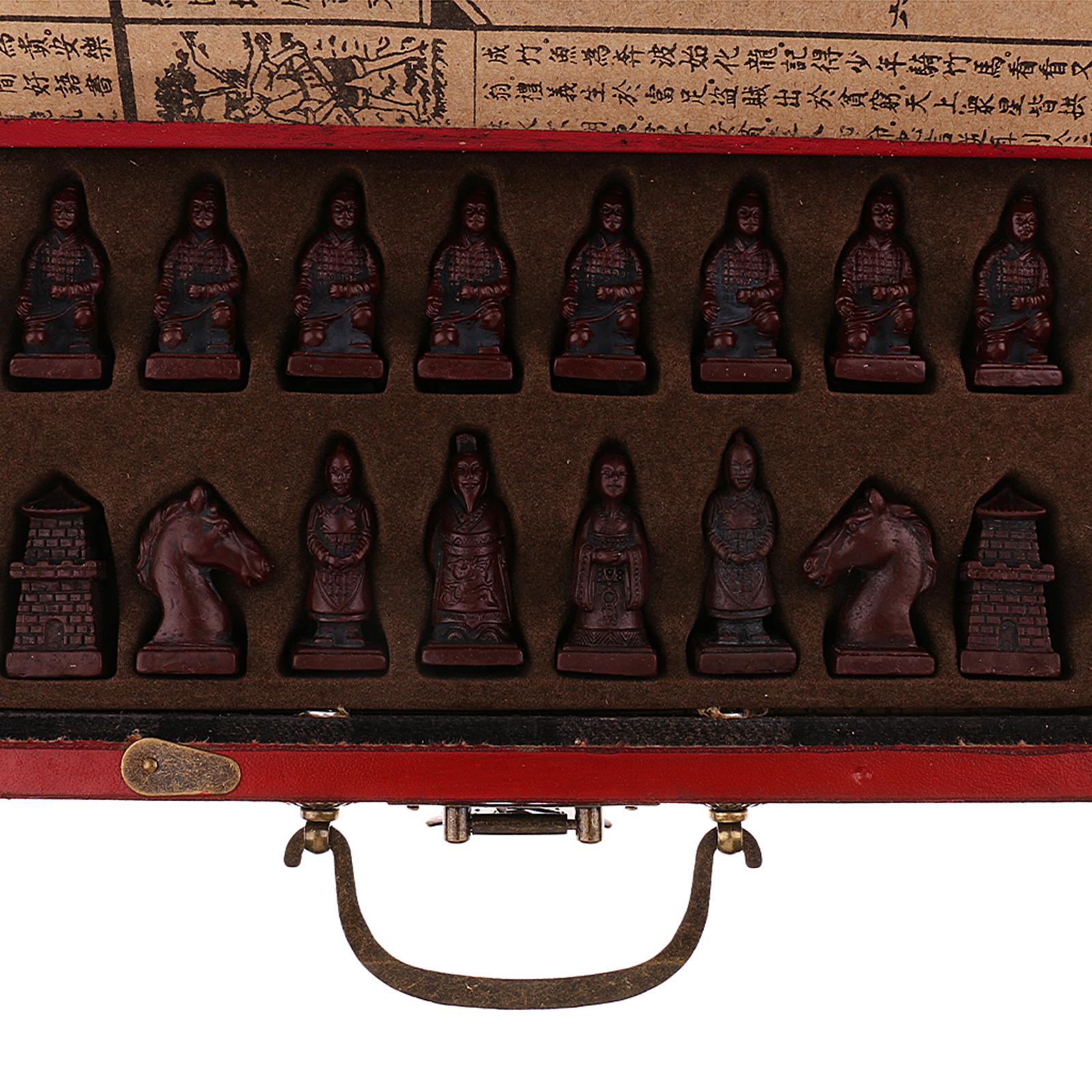 Vintage Collectible Board Games - 32 ピース/セット樹脂製伝統的な中国チェス、コーヒー木製テーブル付き、ヴィンテージボードゲームおもちゃコレクションギフト