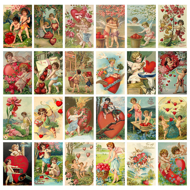 Collectible Vintage Greeting Cards - バレンタインデーのヴィンテージポストカード、グリーティングカード、パーティーの招待カードセット、カップド天使、ラブカード、ポストカードのコレクション、12個