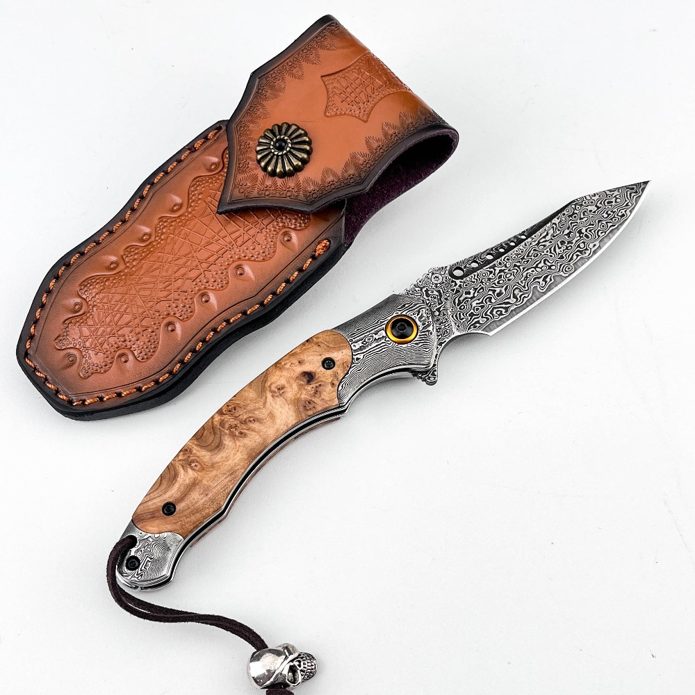 Vintage Collectible Knives - 高硬度ダマスカス模様折りたたみナイフ、ヴィンテージ装飾コレクターズアイテムポケットナイフ、ギフトコレクション、アウトドアナイフ