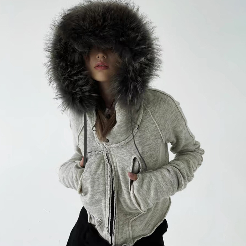 Vintage Zip Hoodie - 女性用ジッパー付きパーカー,ヴィンテージファッションのスウェットシャツ,ボタンステッチ,シックなストリートウェア,美的ポケット,カーディガン