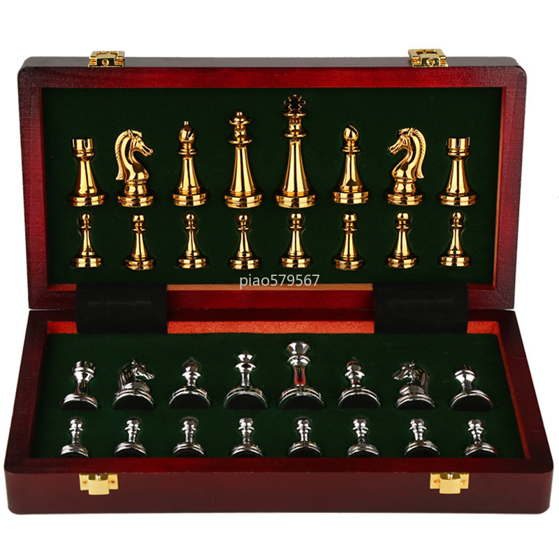 Vintage Collectible Board Games - 高級木製チェスセット 金属製の駒 手作り ヴィンテージ ヨーロッパ風 ボードゲーム