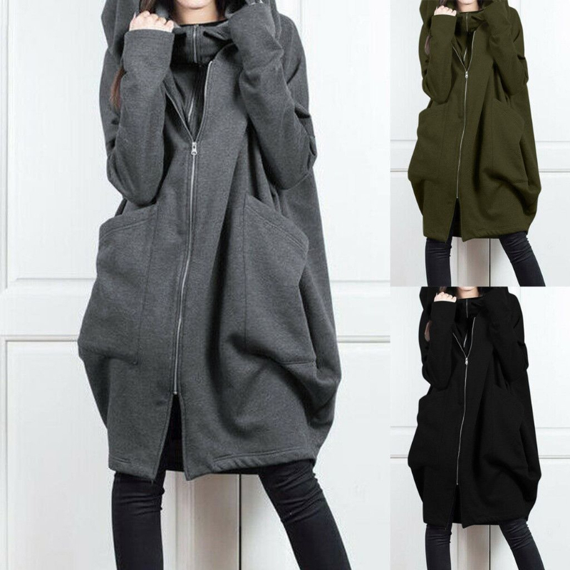 Vintage Zip Hoodie - Y2Kヴィンテージ無地フーディー ミドル丈 フェイクツーピース レディース カジュアル アメリカンレトロ