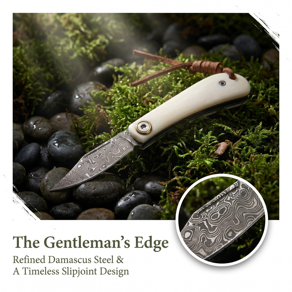 コンパクトなヴィンテージダマスカス折りたたみ式ポケットEDC - Vintage Collectible Knives のレビューと価格