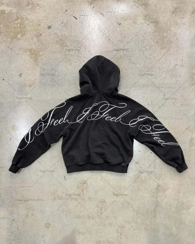 Y2K 原宿ゴシックレタープリントレトロファッション男性と女 - Vintage Zip Hoodie のレビューと価格