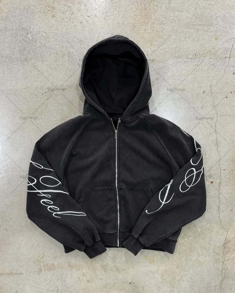 Y2K 原宿ゴシックレタープリントレトロファッション男性と女 - Vintage Zip Hoodie のレビューと価格