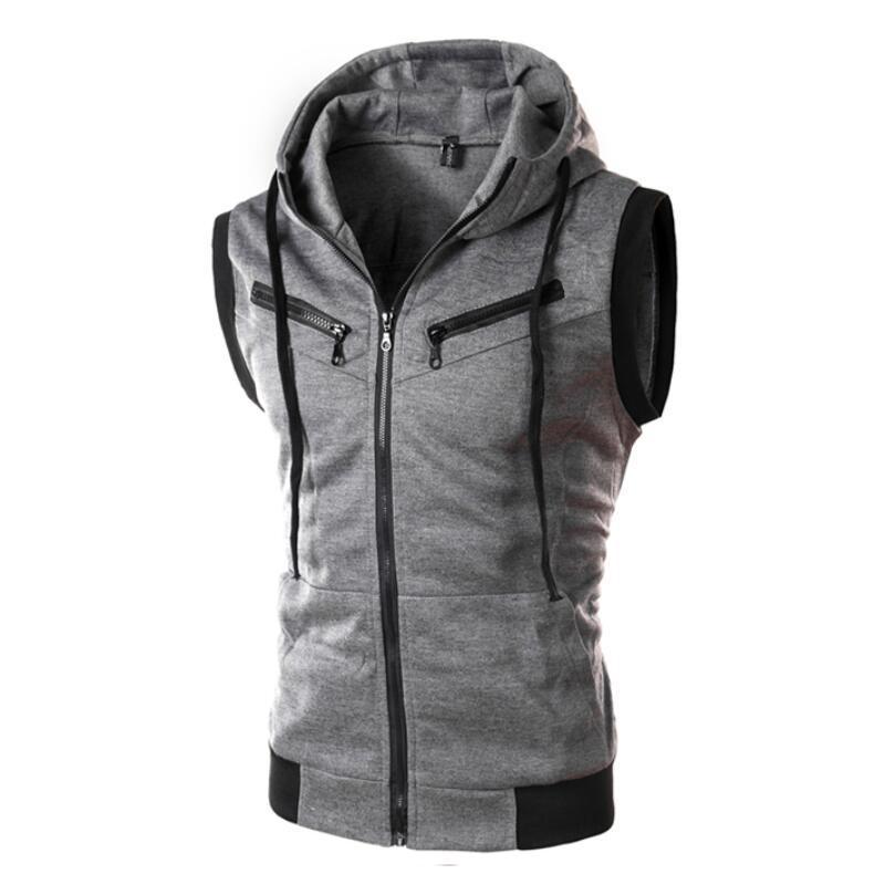 メンズフード付きノースリーブベスト,カジュアルカーディガン, - Vintage Zip Hoodie のレビューと価格