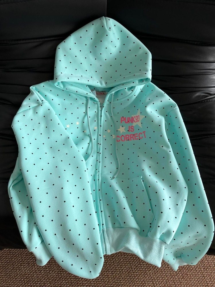 Y2k 新春ファッションアメリカンスタイルポルカドットスター - Vintage Zip Hoodie のレビューと価格