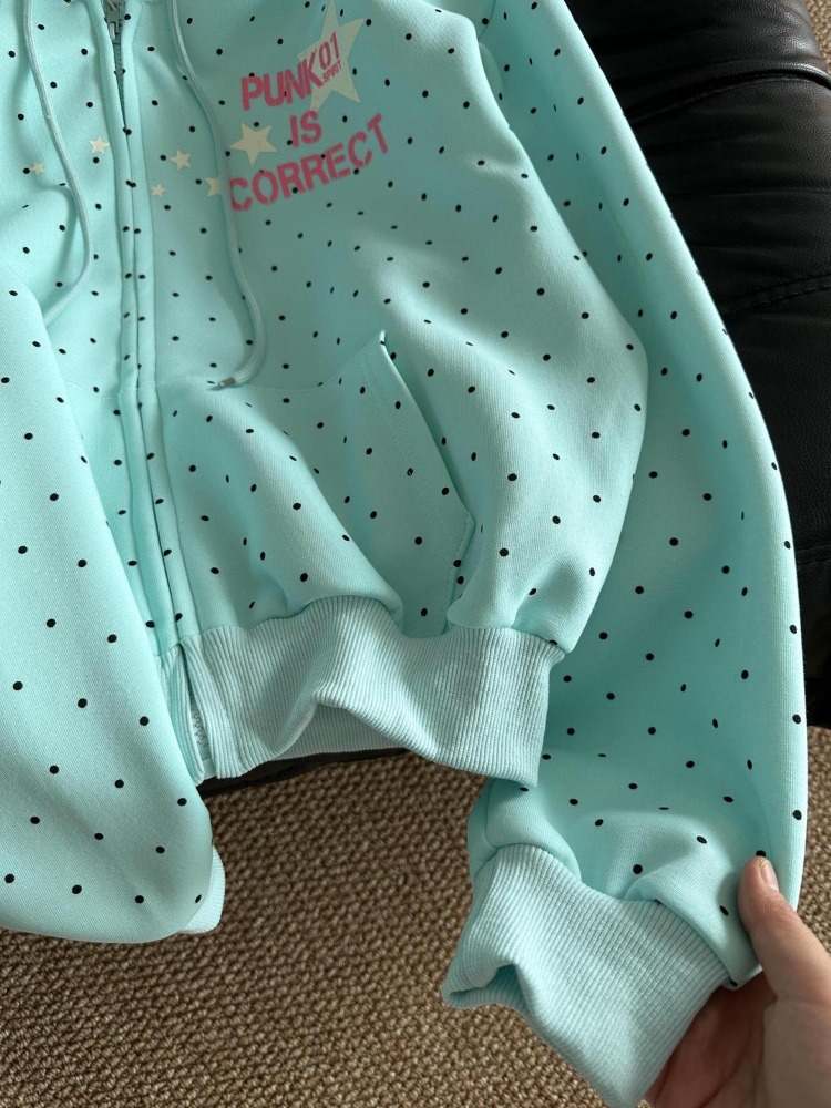 Y2k 新春ファッションアメリカンスタイルポルカドットスター - Vintage Zip Hoodie のレビューと価格