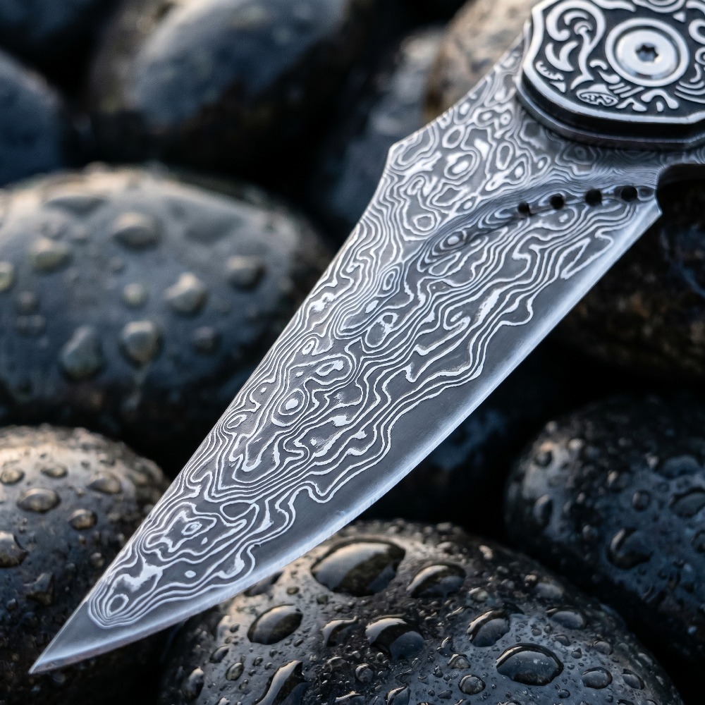 新品ヴィンテージダマスカス模様ブレード折りたたみナイフ虹色ア - Vintage Collectible Knives のレビューと価格
