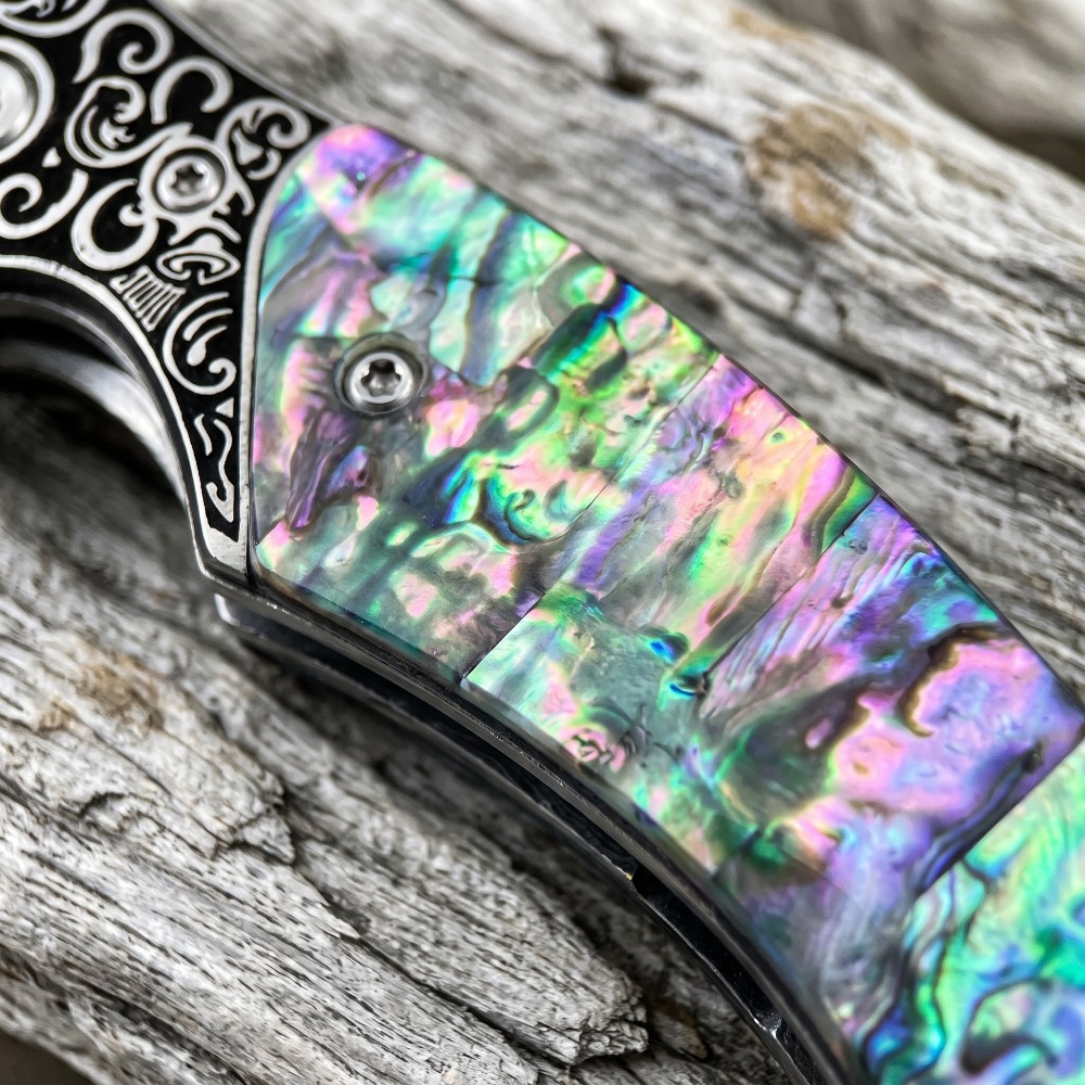 新品ヴィンテージダマスカス模様ブレード折りたたみナイフ虹色ア - Vintage Collectible Knives のレビューと価格