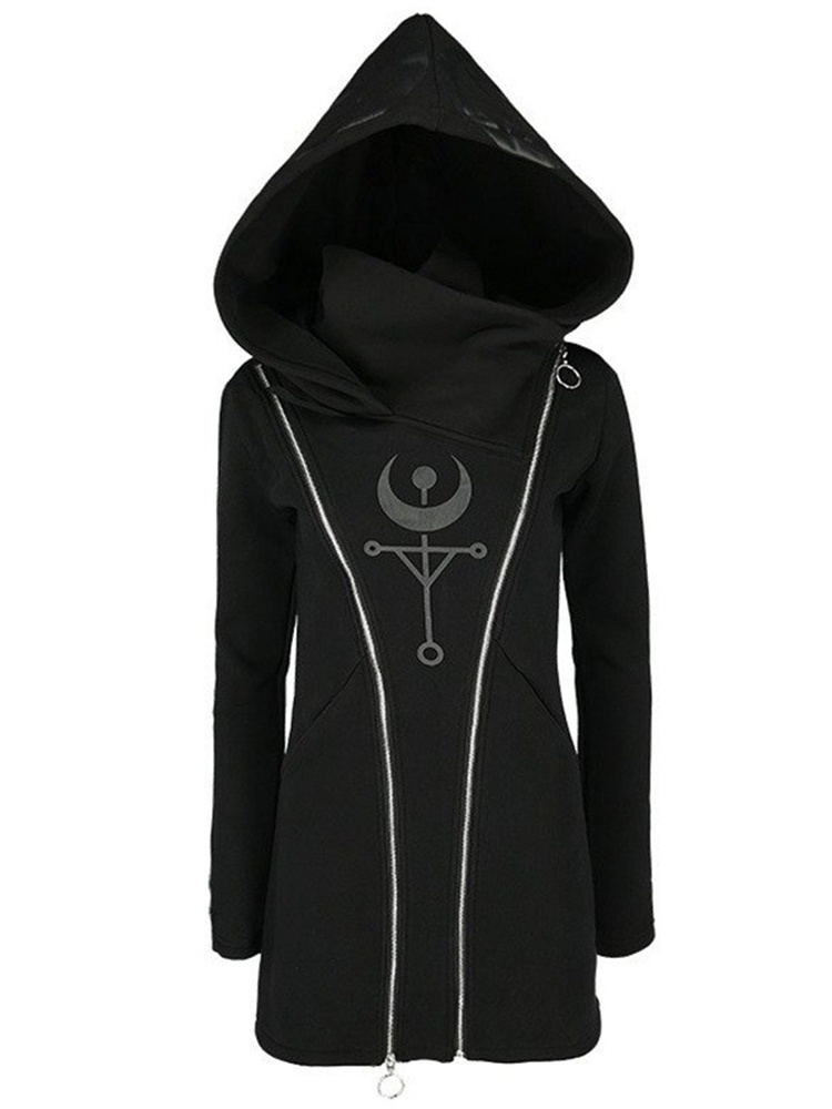 女性のためのゴシックパンクプリント長袖トップ,原宿レトロフー - Vintage Zip Hoodie のレビューと価格