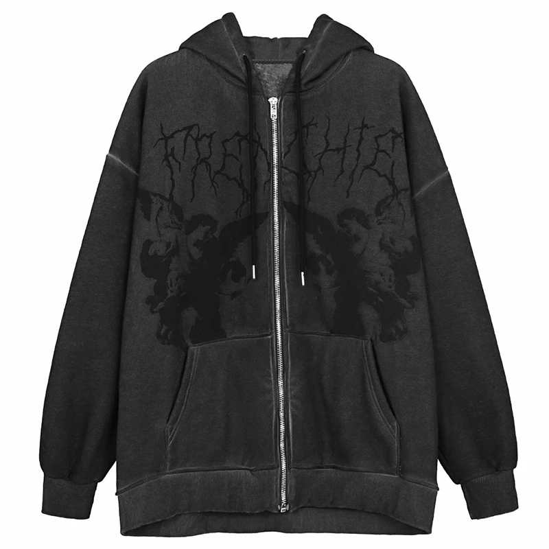 ヴィンテージエンジェルプリントオーバーサイズフーディー女性用 - Vintage Zip Hoodie のレビューと価格