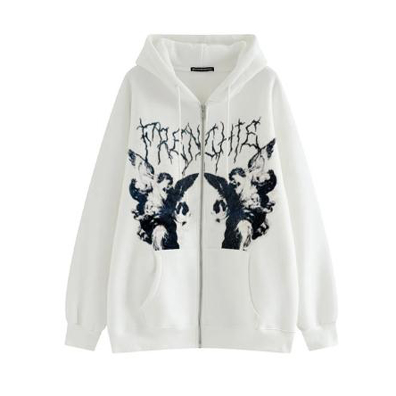 ヴィンテージエンジェルプリントオーバーサイズフーディー女性用 - Vintage Zip Hoodie のレビューと価格