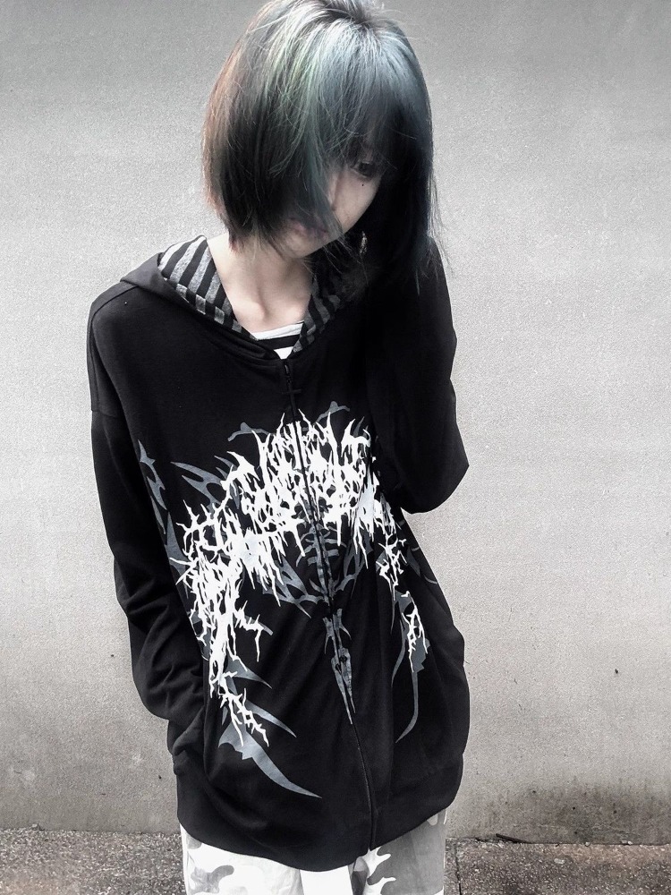 サブカルチャー Y2k 日本フード付きトレーナー女性薄型春秋 - Vintage Zip Hoodie のレビューと価格