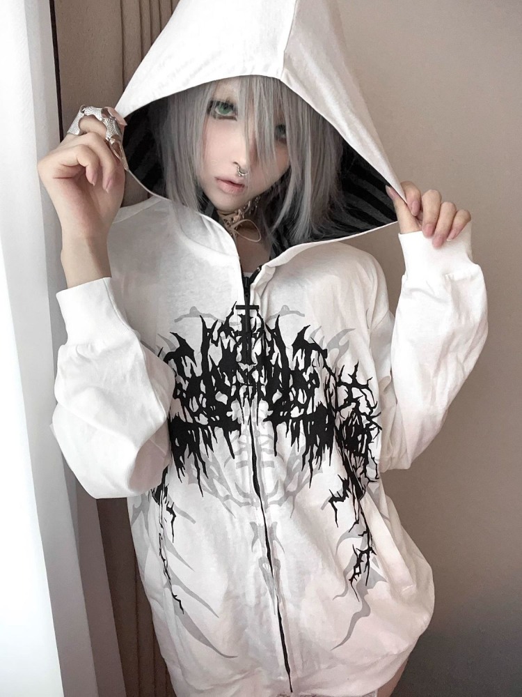 サブカルチャー Y2k 日本フード付きトレーナー女性薄型春秋 - Vintage Zip Hoodie のレビューと価格