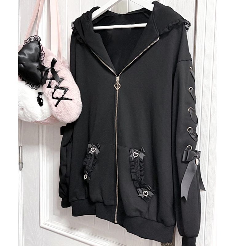 女性用冬用ウサギ耳付きロリータフード付きジャケット、スイート - Vintage Zip Hoodie のレビューと価格